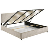 Reeves Beige Upholstered Eastern King Lift-Top Storage Platform Bed