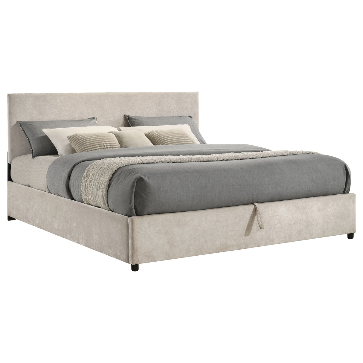 Reeves Beige Upholstered Eastern King Lift-Top Storage Platform Bed