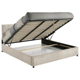 Reeves Beige Upholstered Eastern King Lift-Top Storage Platform Bed