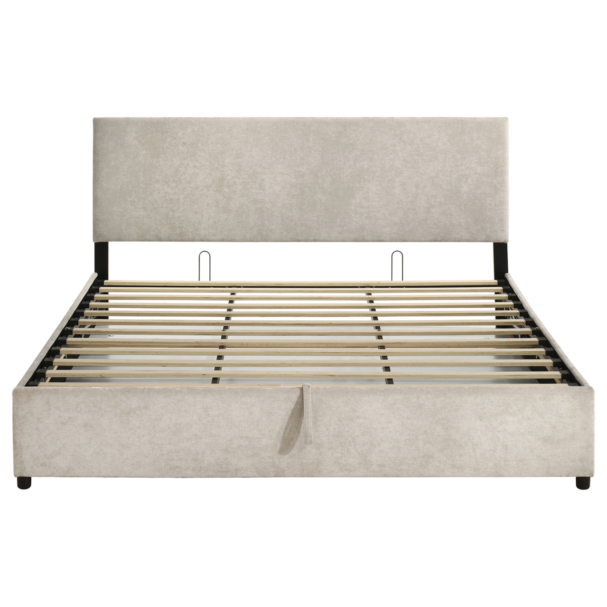 Reeves Beige Upholstered Eastern King Lift-Top Storage Platform Bed