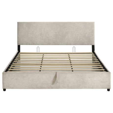 Reeves Beige Upholstered Eastern King Lift-Top Storage Platform Bed by Coaster at Eve Furniture