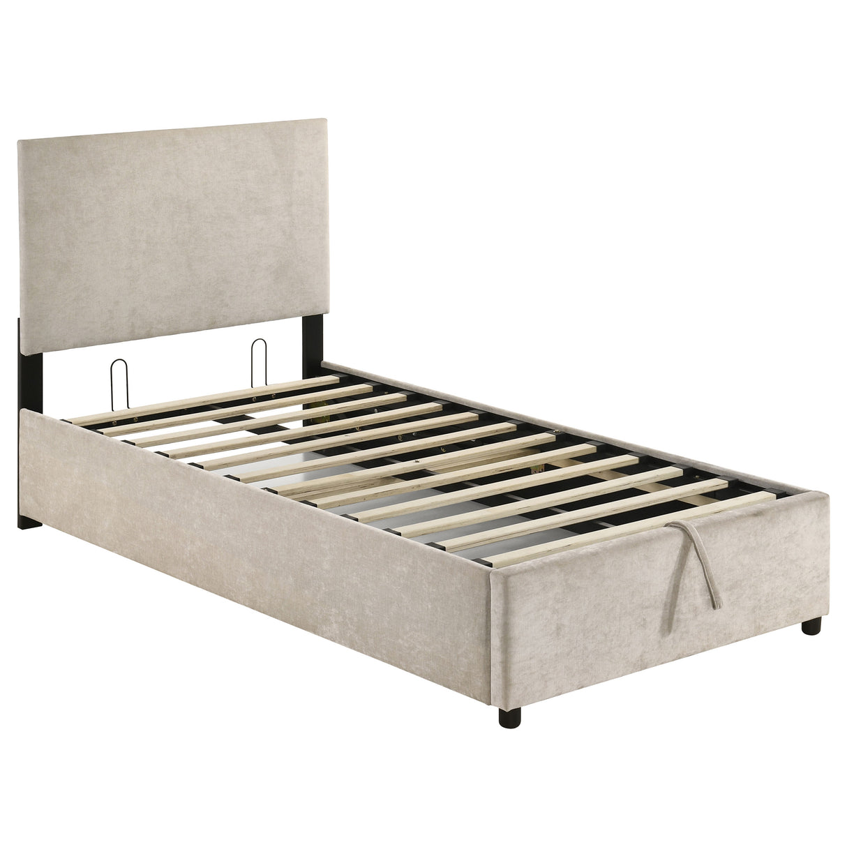 Reeves Beige Upholstered Twin Lift-Top Storage Platform Bed