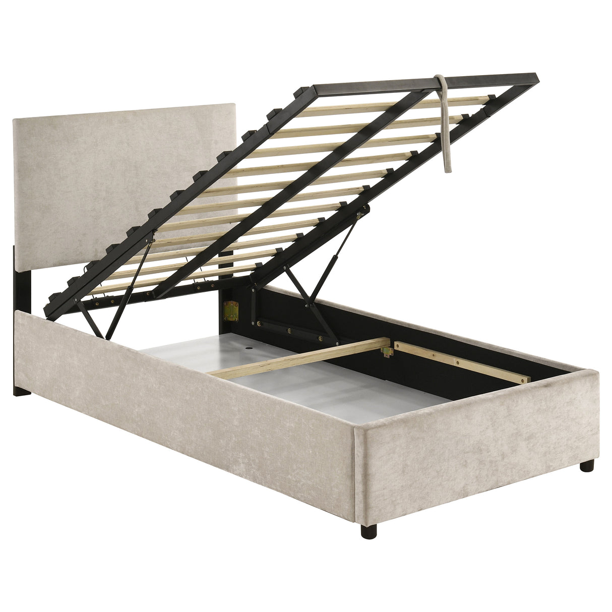 Reeves Beige Upholstered Twin Lift-Top Storage Platform Bed