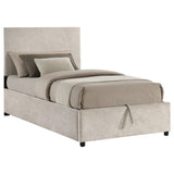 Reeves Beige Upholstered Twin Lift-Top Storage Platform Bed