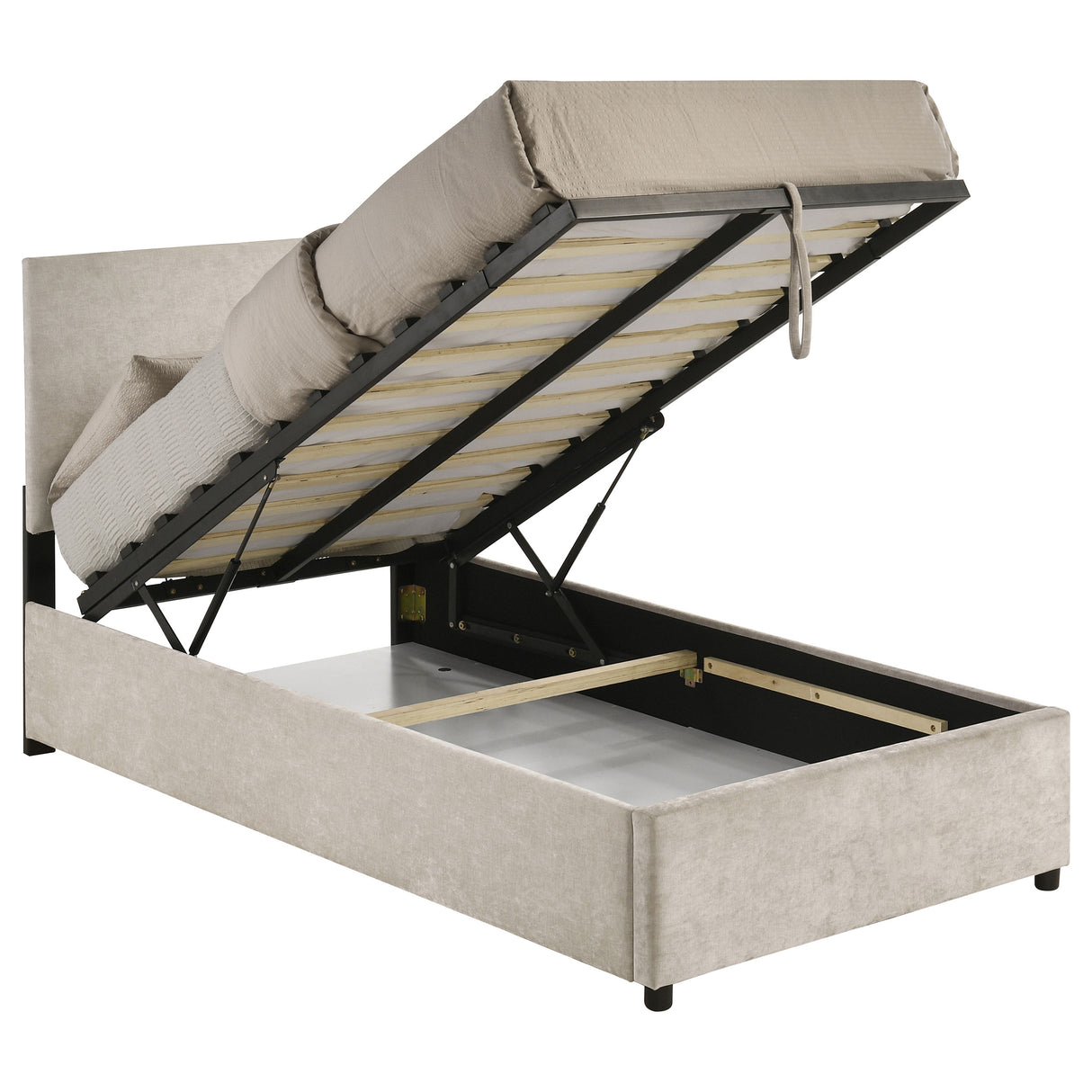 Reeves Beige Upholstered Twin Lift-Top Storage Platform Bed