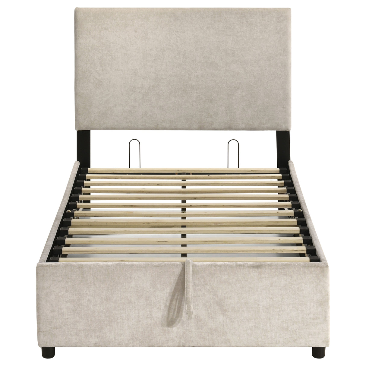 Reeves Beige Upholstered Twin Lift-Top Storage Platform Bed