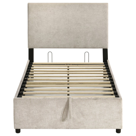 Reeves Beige Upholstered Twin Lift-Top Storage Platform Bed by Coaster at Eve Furniture