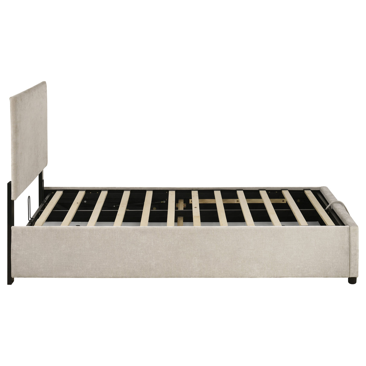 Reeves Beige Upholstered Twin Lift-Top Storage Platform Bed