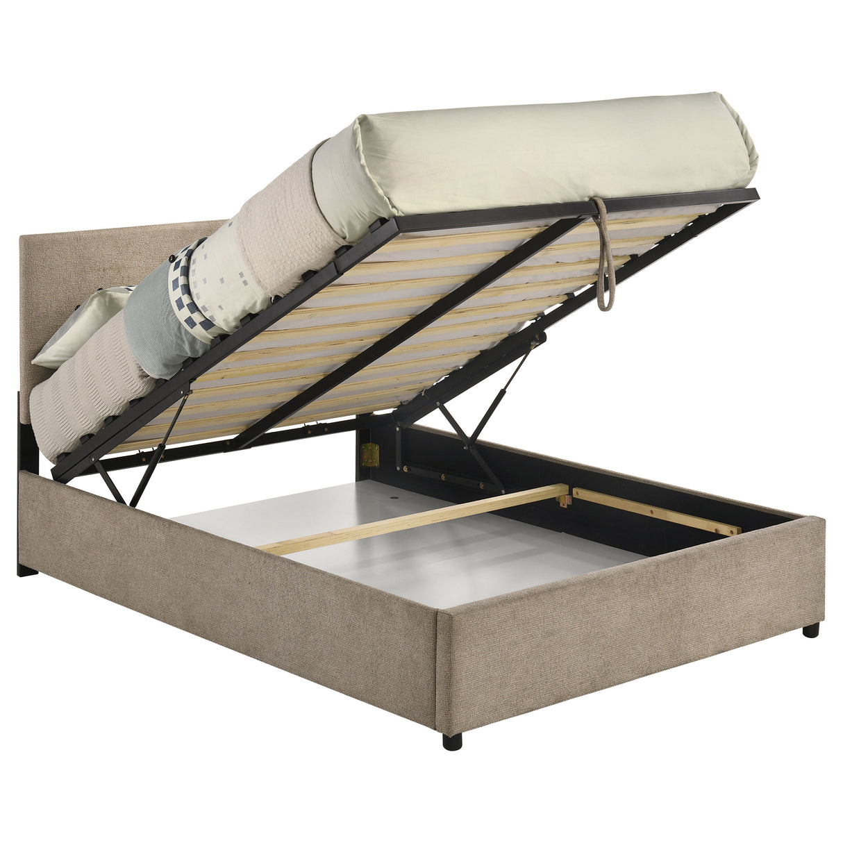 Reeves Tan Upholstered Full Lift-Top Storage Platform Bed