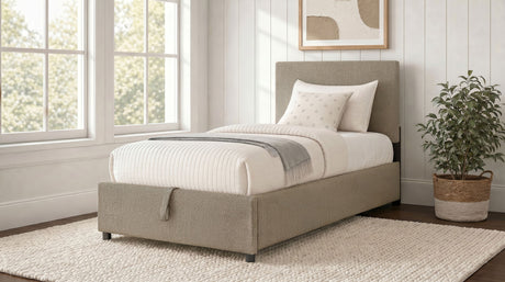 Reeves Tan Upholstered Twin Lift-Top Storage Platform Bed by Coaster at Eve Furniture