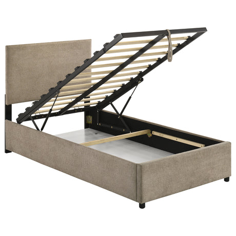 Reeves Tan Upholstered Twin Lift-Top Storage Platform Bed by Coaster at Eve Furniture