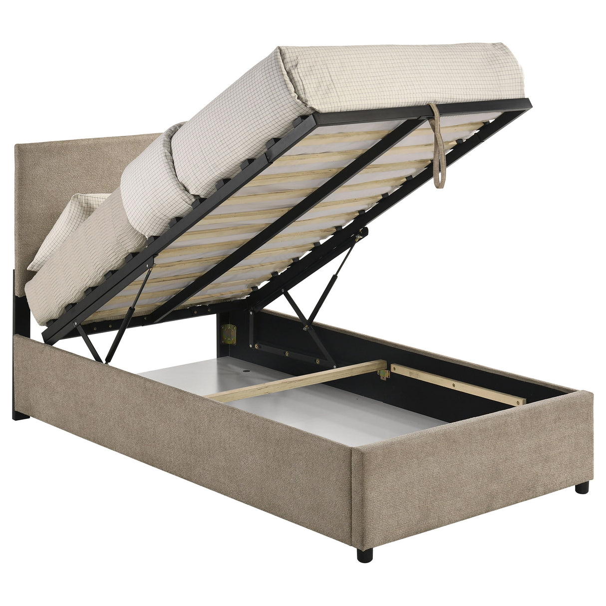 Reeves Tan Upholstered Twin Lift-Top Storage Platform Bed