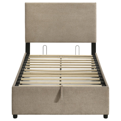 Reeves Tan Upholstered Twin Lift-Top Storage Platform Bed by Coaster at Eve Furniture