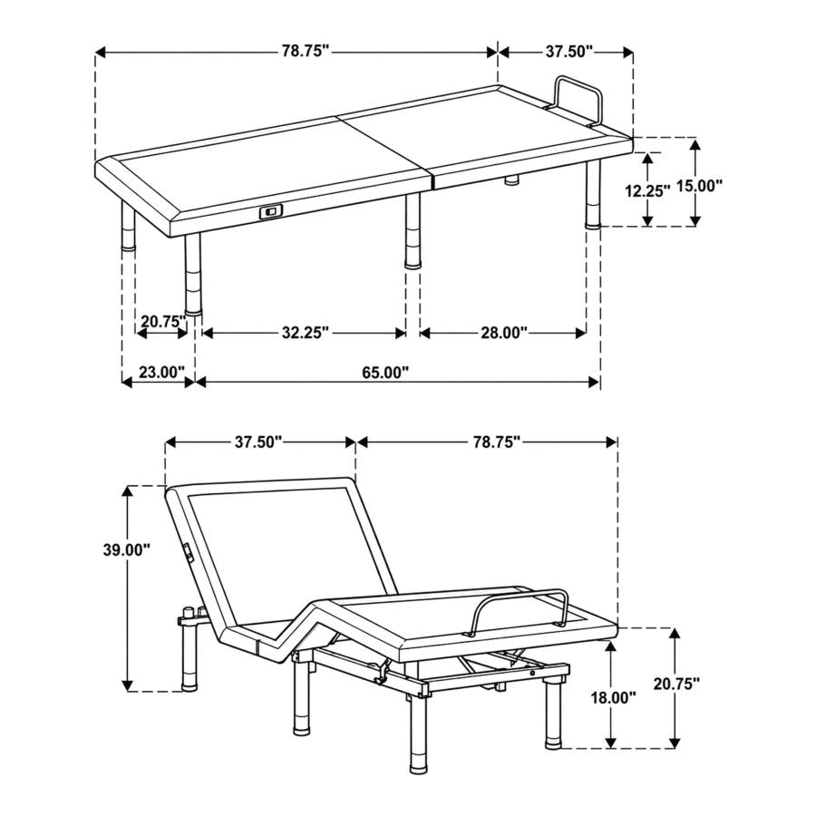 Weston Black/Grey Twin XL Dual-Motor Massage Adjustable Bed Base by Coaster at Eve Furniture