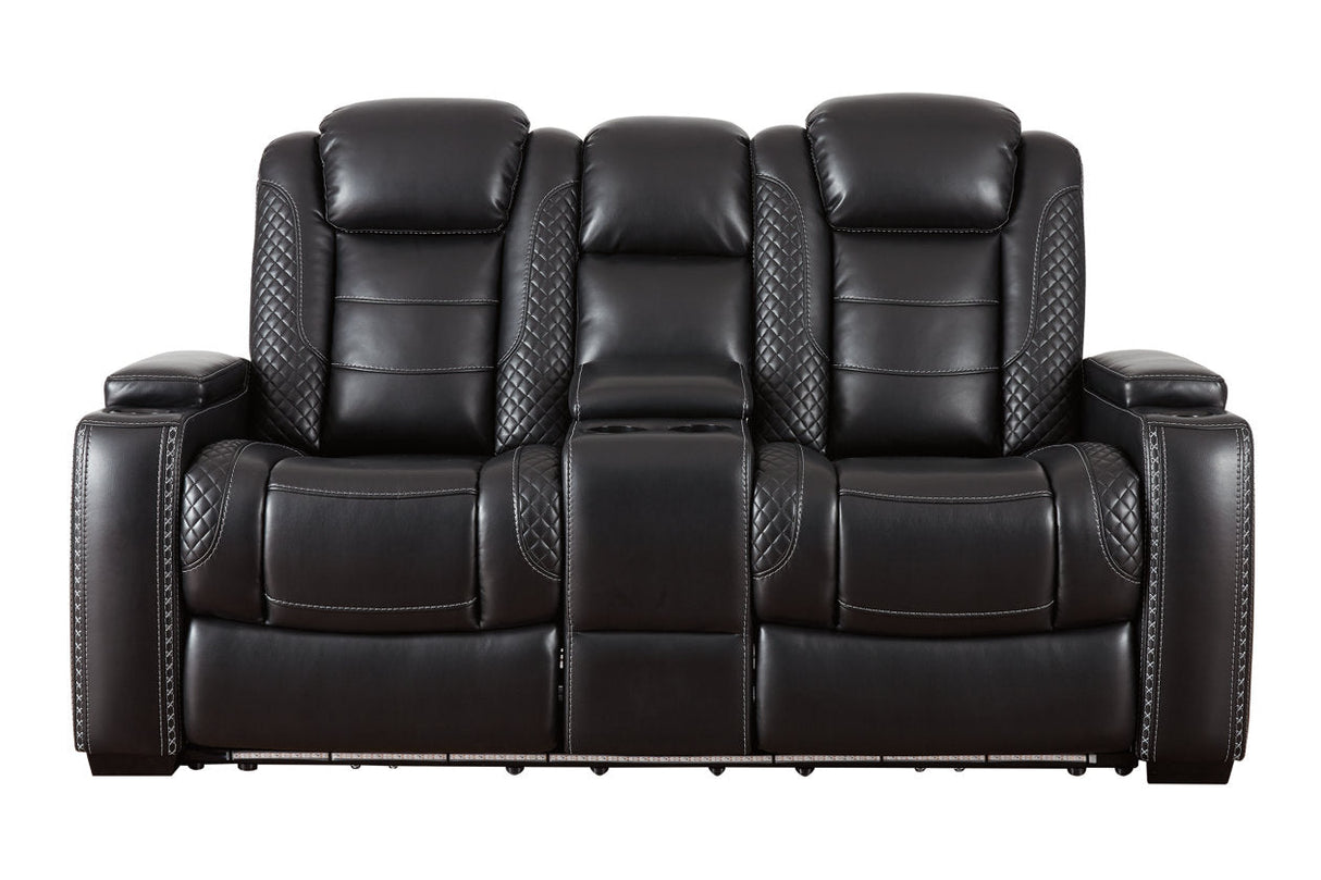 Party Time Midnight Power Reclining Loveseat with Console