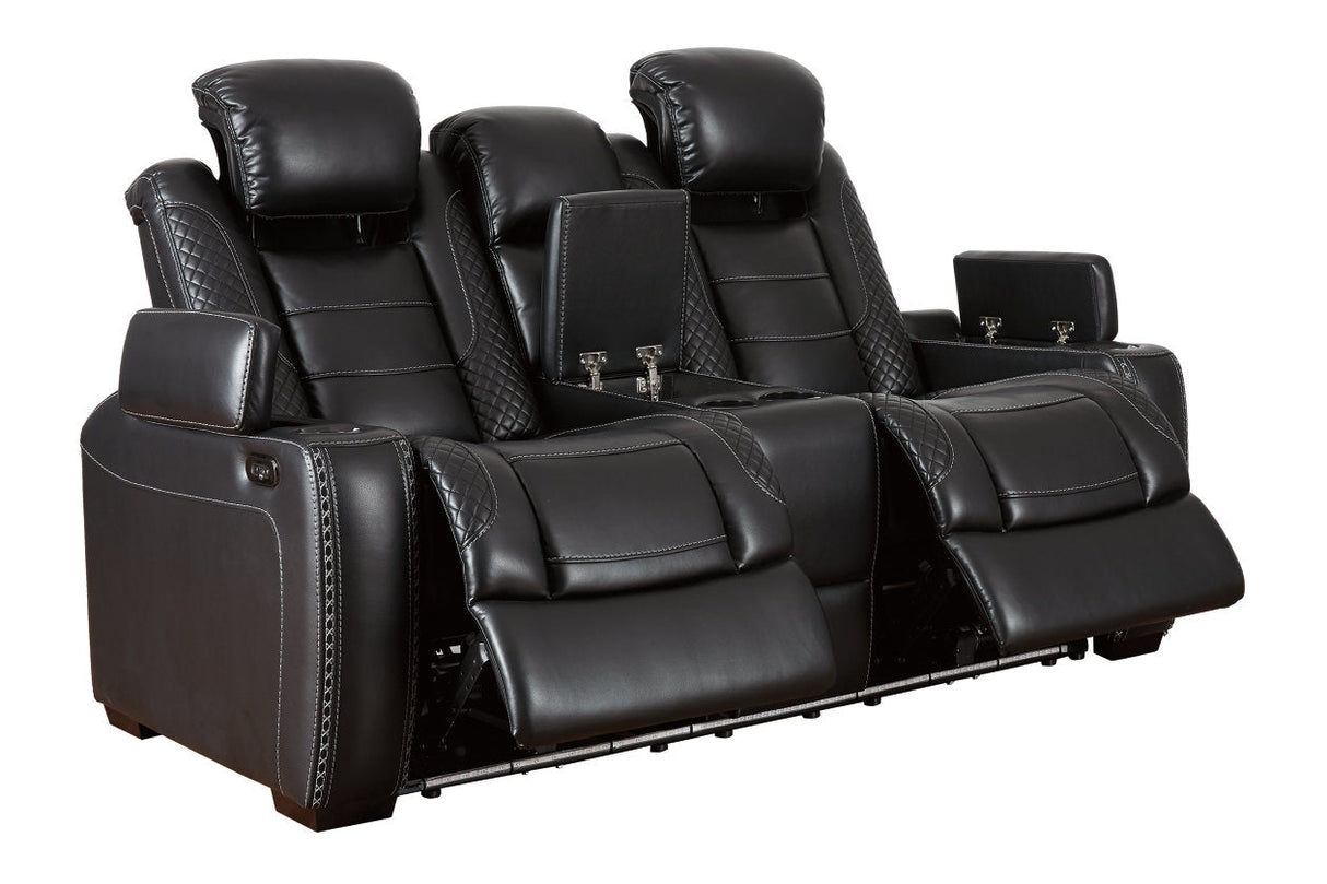 Party Time Midnight Power Reclining Loveseat with Console