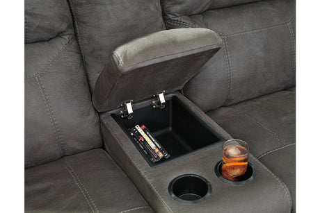 Austere Gray Reclining Loveseat with Console