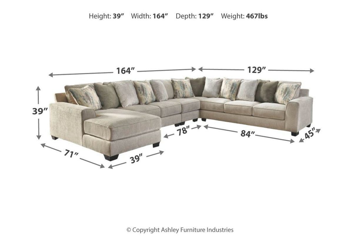 Ardsley Pewter 5-Piece Large LAF Chaise Sectional