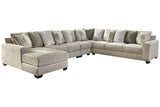 Ardsley Pewter 5-Piece Large LAF Chaise Sectional