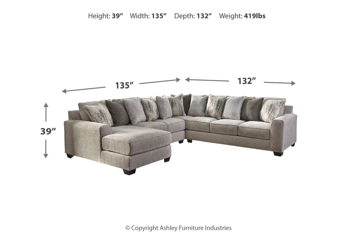 Ardsley Pewter 4-Piece Sectional with Chaise