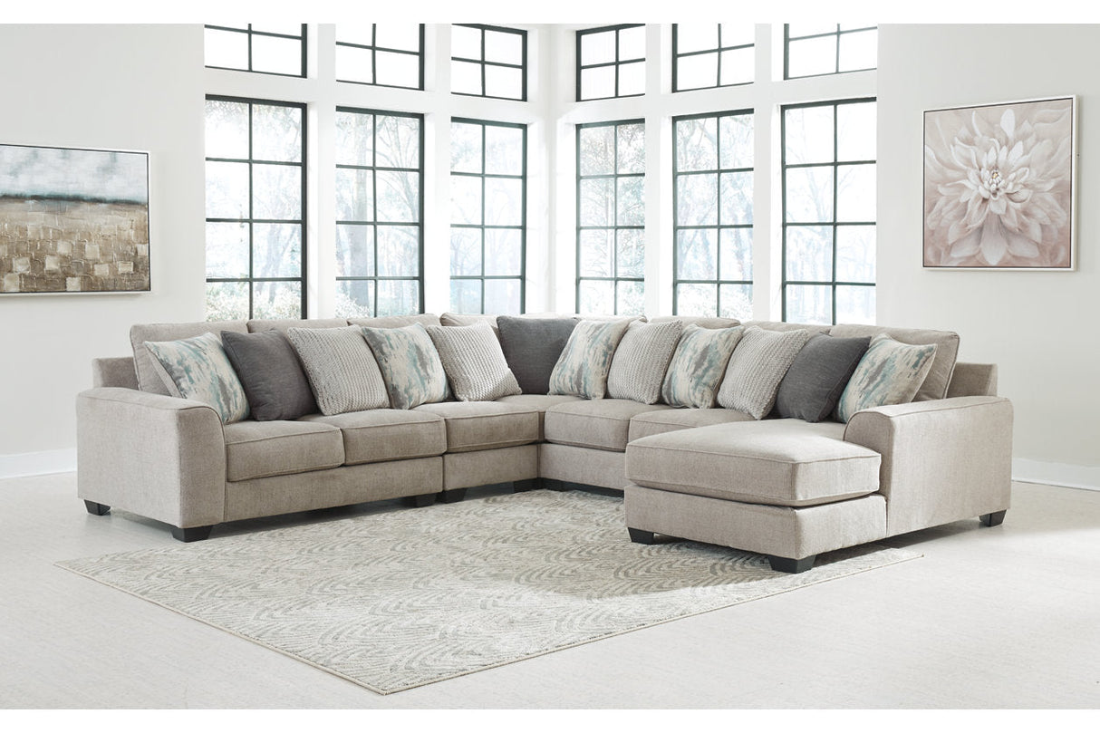 Ardsley Pewter 5-Piece RAF Chaise Sectional