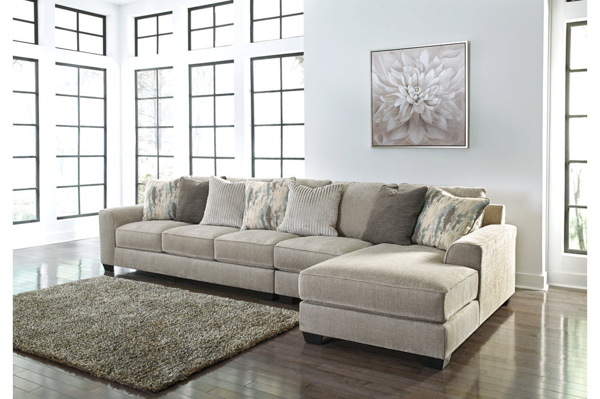 Ardsley Pewter 3-Piece Large RAF Chaise Sectional