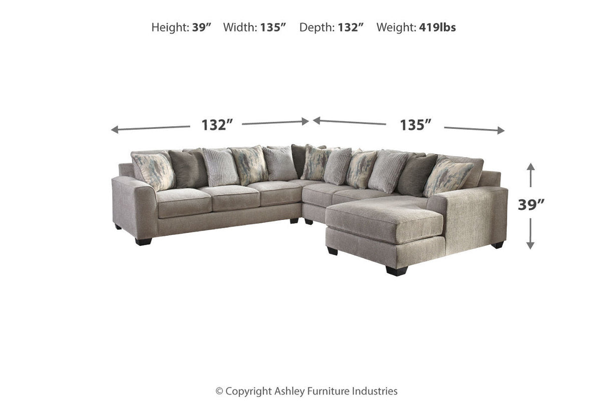 Ardsley Pewter 4-Piece Sectional with Chaise