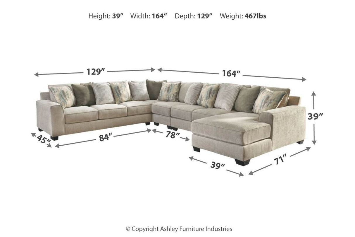 Ardsley Pewter 5-Piece Large RAF Chaise Sectional