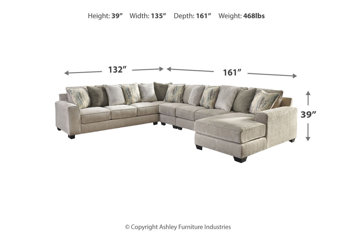 Ardsley Pewter 5-Piece Sectional with Chaise