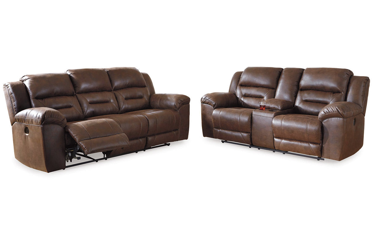 Stoneland Chocolate Power Reclining Sofa and Loveseat