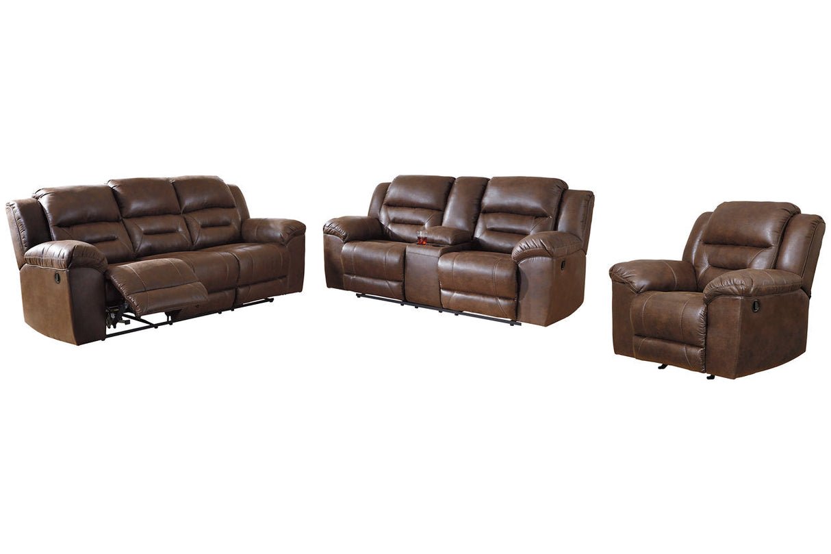 Stoneland Chocolate Reclining Sofa, Loveseat and Recliner