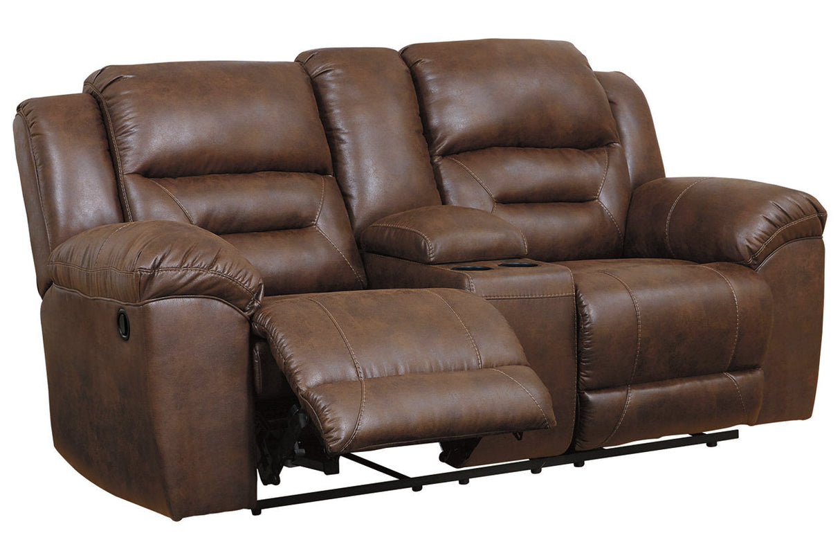 Stoneland Chocolate Reclining Loveseat with Console