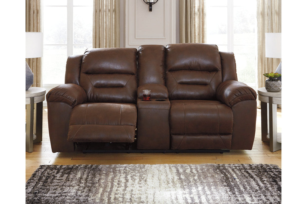 Stoneland Chocolate Power Reclining Loveseat with Console