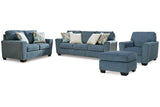 Cashton Blue Sofa, Loveseat, Chair and Ottoman