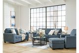 Cashton Blue Sofa, Loveseat, Chair and Ottoman