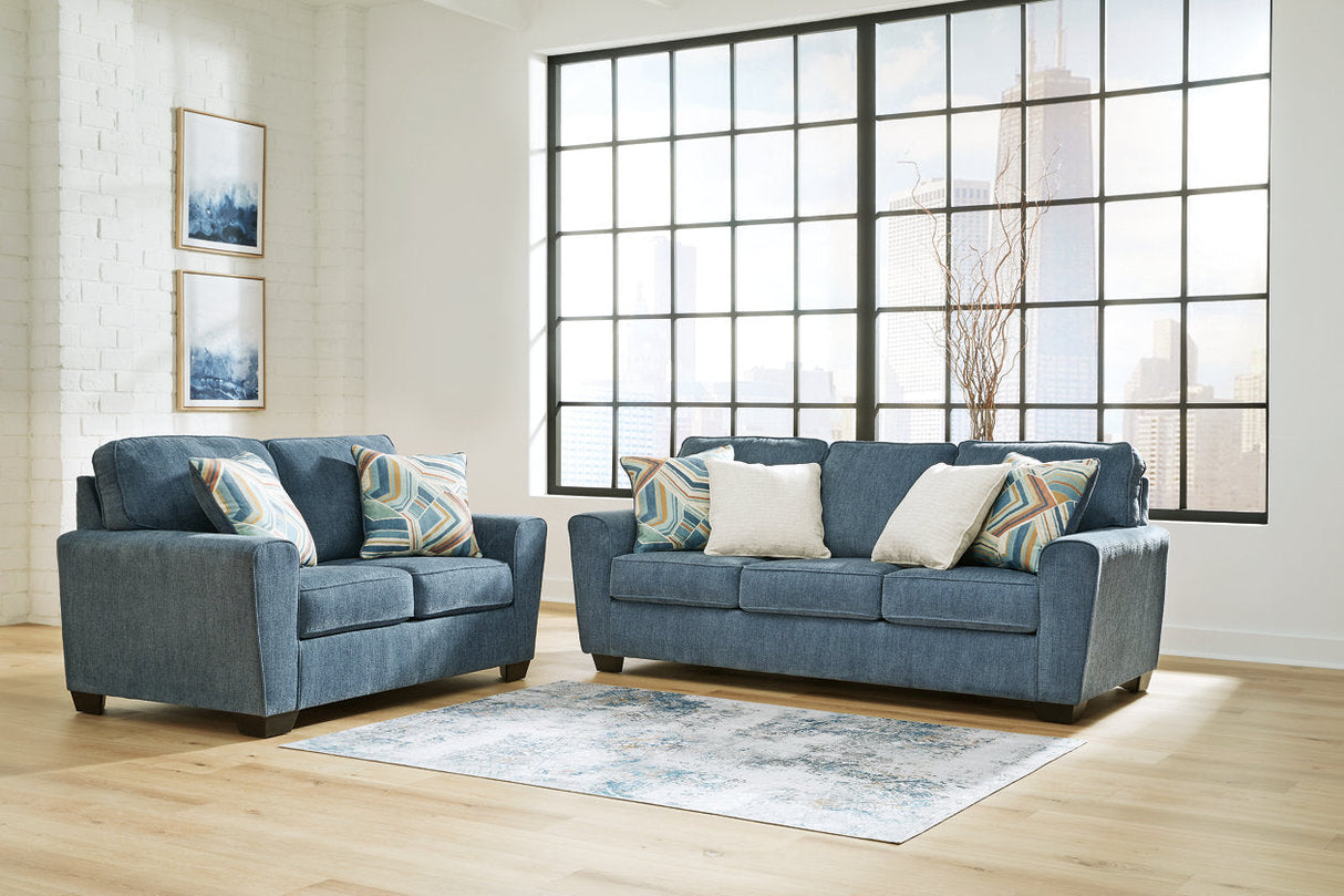 Cashton Blue Sofa, Loveseat, Chair and Ottoman