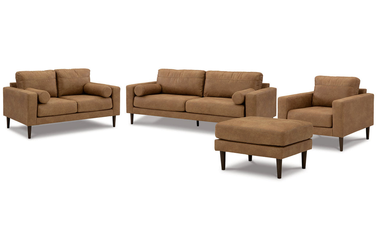 Telora Caramel Sofa, Loveseat, Chair and Ottoman