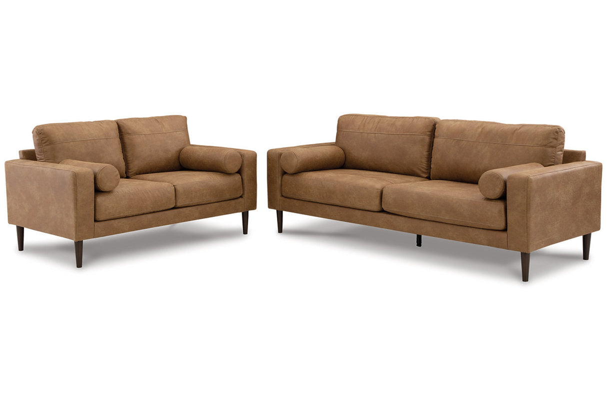 Telora Caramel Sofa and Loveseat