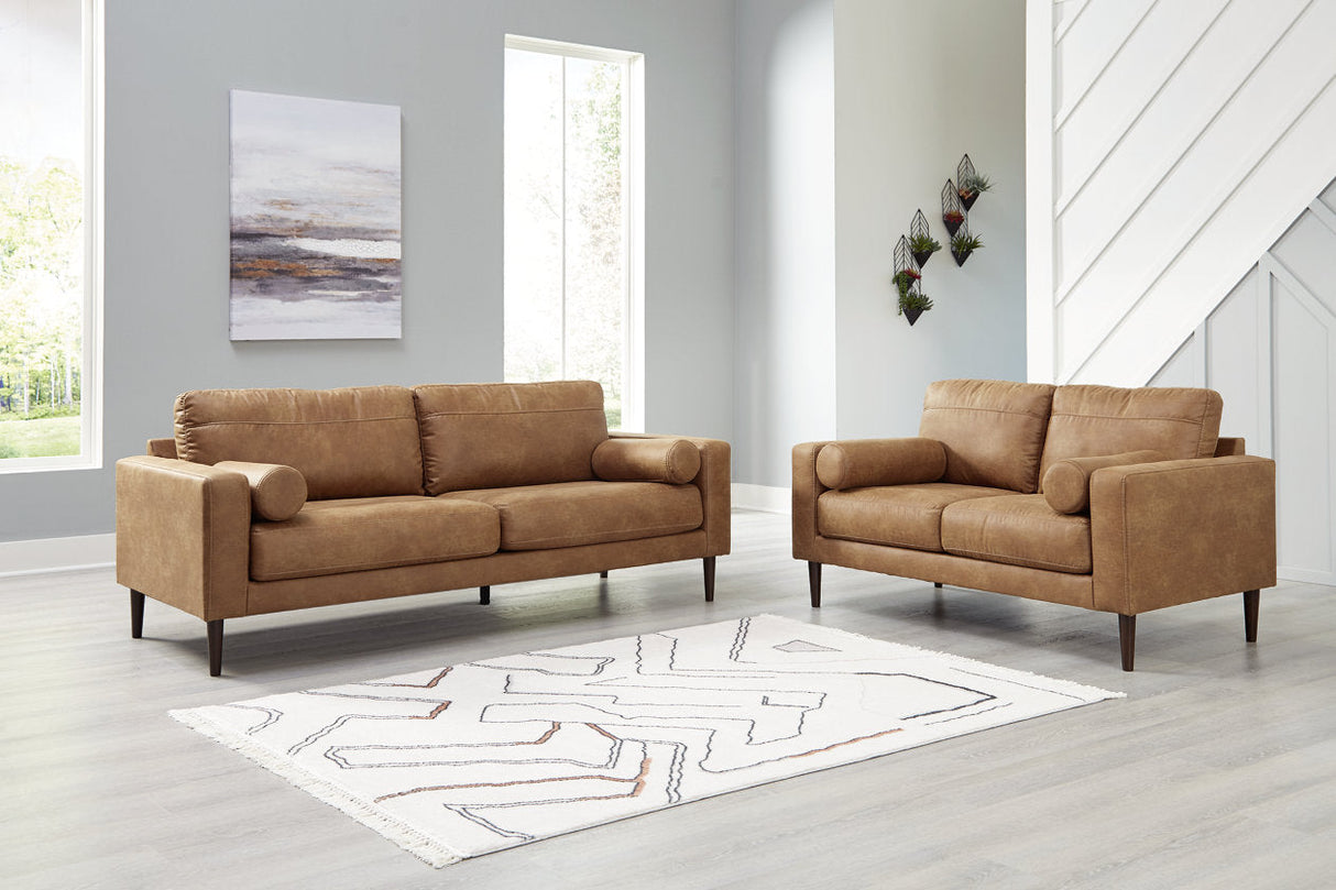 Telora Caramel Sofa and Loveseat