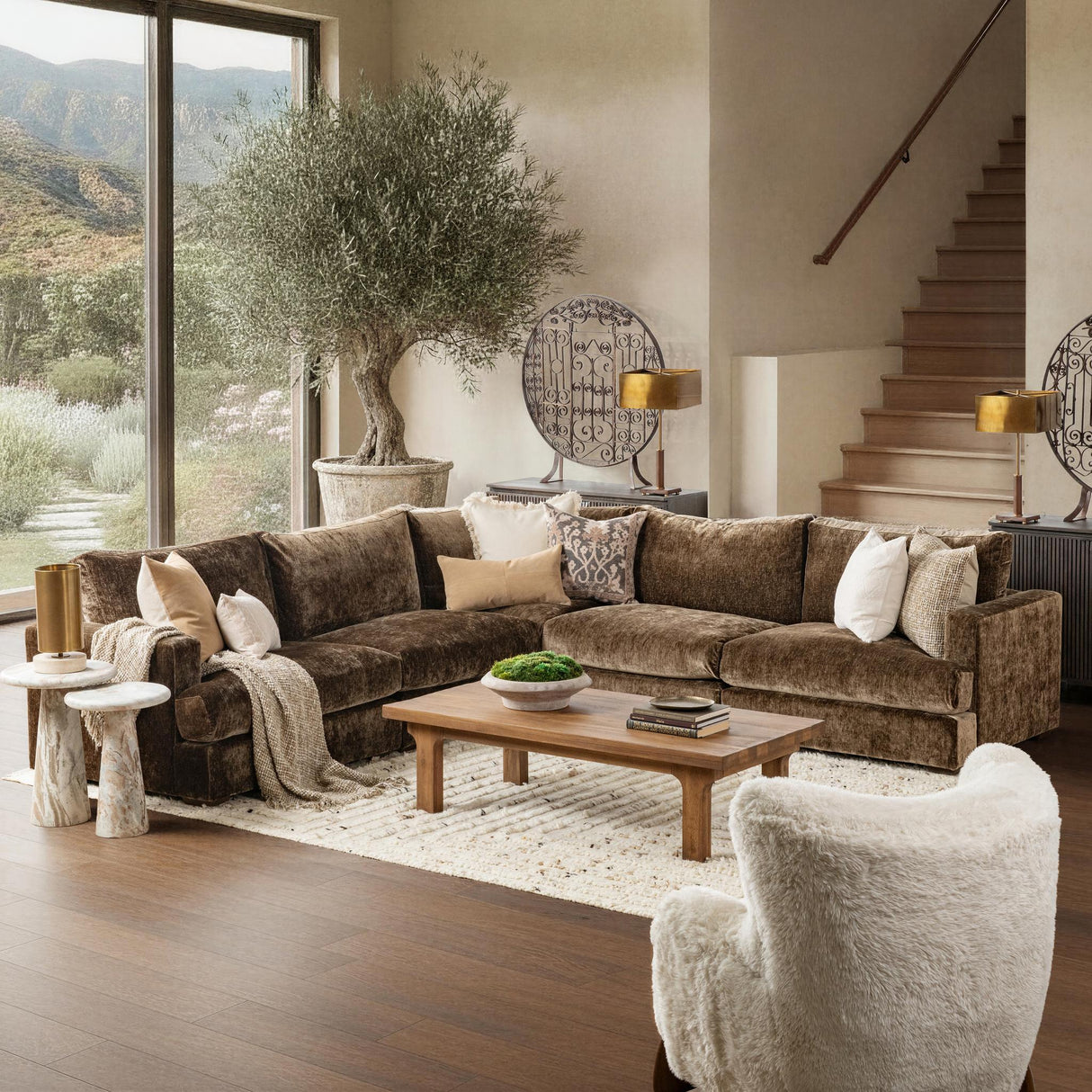 Ludwig 5 Piece Sectional - Mossed Brown