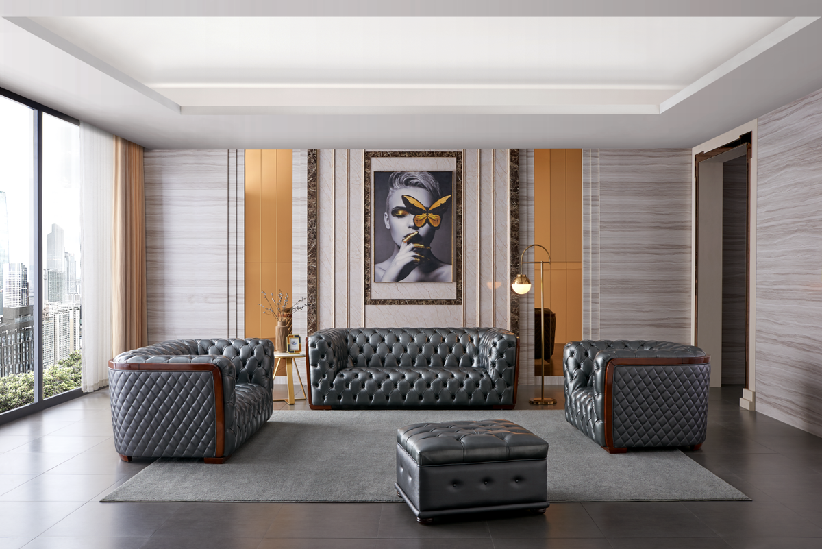 415 Gray Top-Grain Leather Sofa