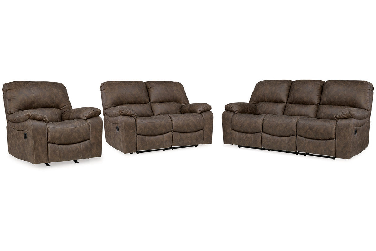 Kilmartin Chocolate Reclining Sofa, Loveseat and Recliner