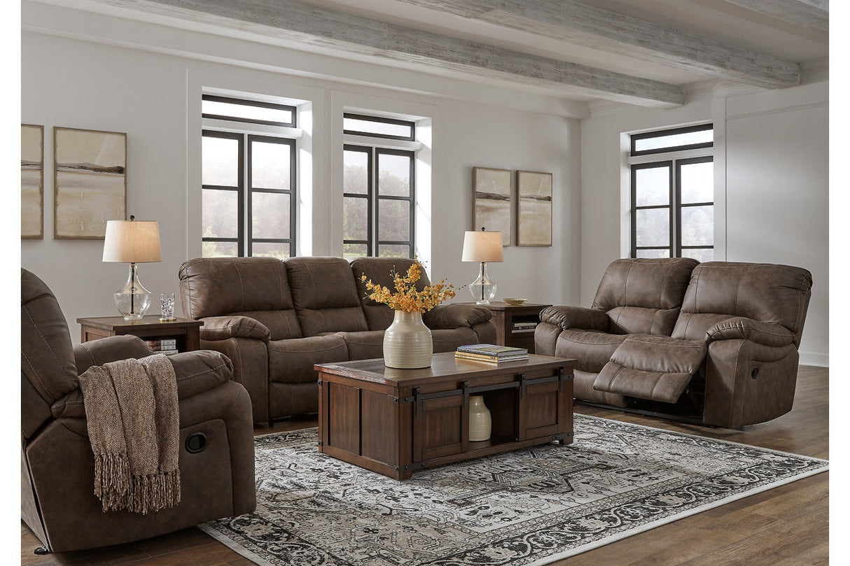 Kilmartin Chocolate Reclining Sofa, Loveseat and Recliner