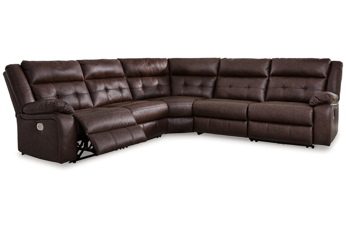 Punch Up Walnut 5-Piece Power Reclining Sectional