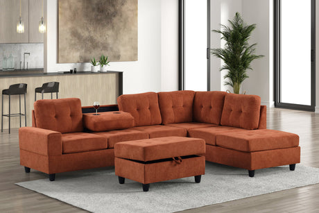 Heights Rust Reversible Sectional & Storage Ottoman by Happy Homes at Eve Furniture