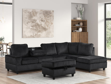 Heights Black Reversible Sectional & Storage Ottoman by Happy Homes at Eve Furniture