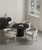 5-Piece Hathaway 47.24 Round Dining Set in Black with 4 Aspen Dining Chairs in Silver Lining by Manhattan Comfort at Eve Furniture