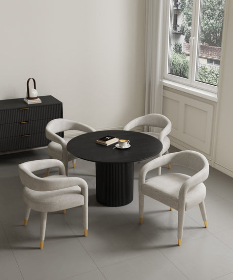 5-Piece Hathaway 47.24 Round Dining Set in Black with 4 Aspen Dining Chairs in Silver Lining by Manhattan Comfort at Eve Furniture