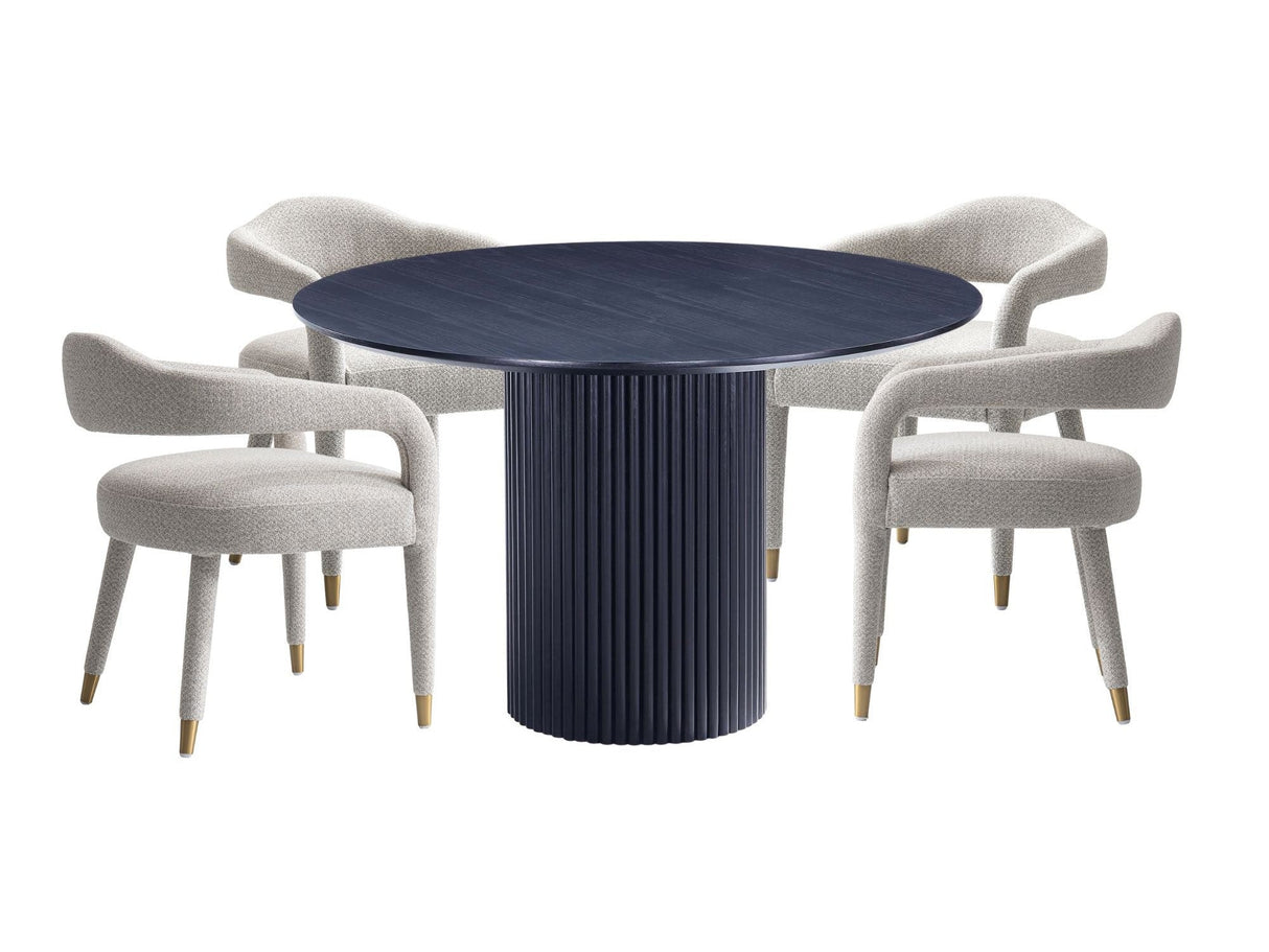 5-Piece Hathaway 47.24 Round Dining Set in Black with 4 Aspen Dining Chairs in Silver Lining by Manhattan Comfort at Eve Furniture