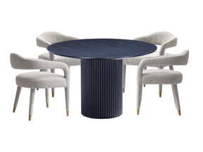 5-Piece Hathaway 47.24 Round Dining Set in Black with 4 Aspen Dining Chairs in Silver Lining by Manhattan Comfort at Eve Furniture